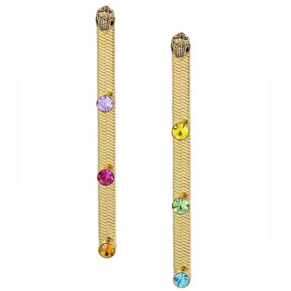NWT Kurt Geiger London Signature Mismatched Stone Snake Linear Earrings #TSER - Picture 2 of 9